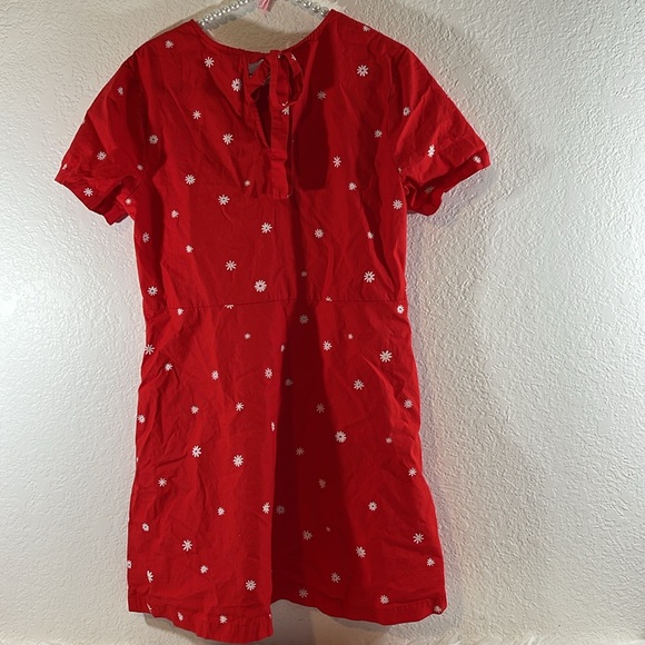 Ban.do Red Dress with Daisy White Floral Pattern Back Tie Front Pockets Sz Large - Picture 6 of 11